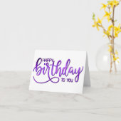 Eenvoudig minimalistisch handschrift Paarse verjaa Kaart (Gele Bloem)