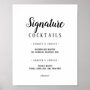 Eenvoudig minimalistisch handtekening cocktails te poster