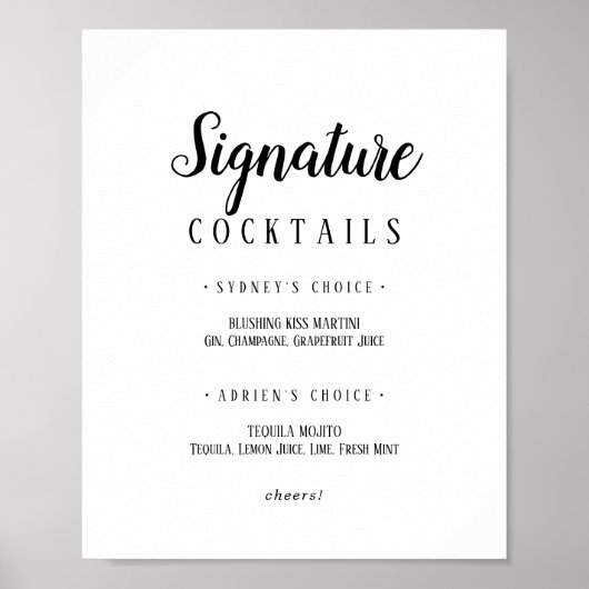 Eenvoudig minimalistisch handtekening cocktails te poster (Voorkant)