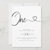 Eenvoudig minimalistisch hartscript 1e verjaardag kaart (Voorkant)