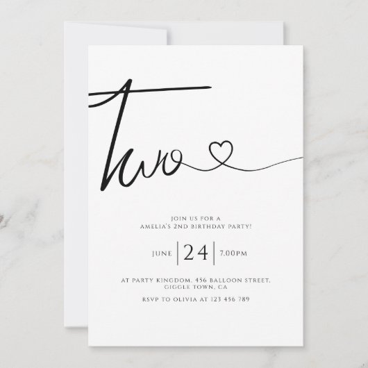 Eenvoudig minimalistisch hartscript 2e verjaardag kaart (Voorkant)