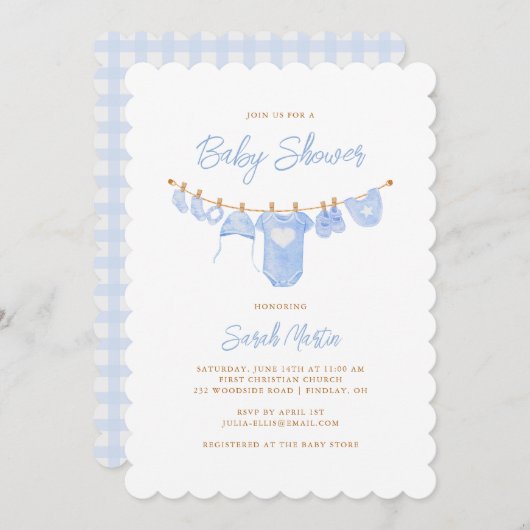 Eenvoudig minimalistisch hemelsblauw geschulpte Ba Kaart (Voorkant / Achterkant)