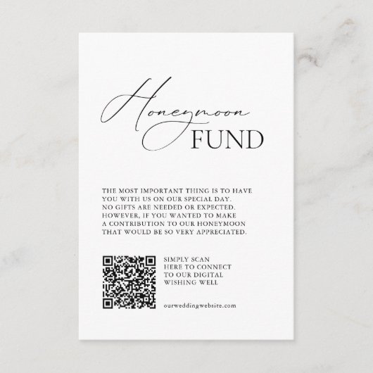 Eenvoudig minimalistisch Honeymoon Fonds dat goed  Informatiekaartje (Voorkant)