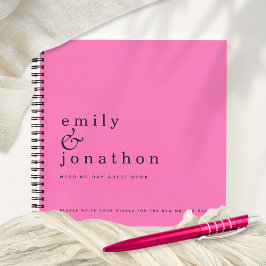 Eenvoudig minimalistisch Hot Pink Wedding Gastenbo Notitieboek