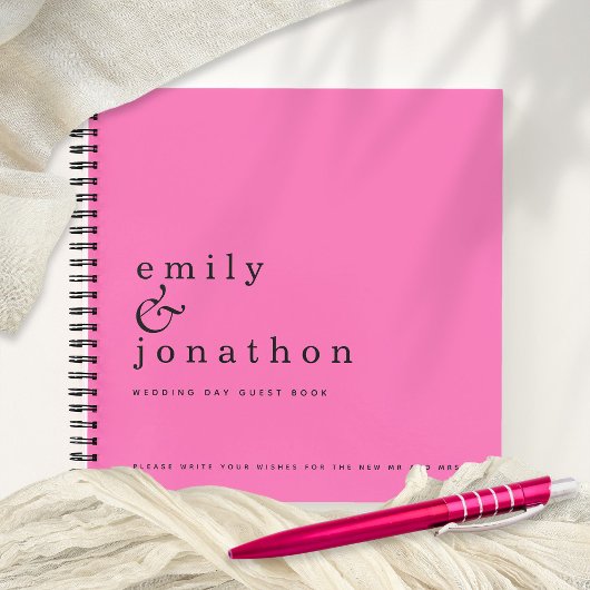 Eenvoudig minimalistisch Hot Pink Wedding Gastenbo Notitieboek
