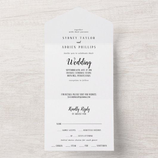 Eenvoudig minimalistisch huwelijk all in one uitnodiging (Binnen)