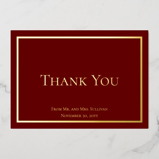 Eenvoudig minimalistisch huwelijk bedankt folie feestdagenkaart (Voorkant)