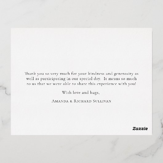 Eenvoudig minimalistisch huwelijk bedankt folie uitnodiging briefkaart (Achterkant)