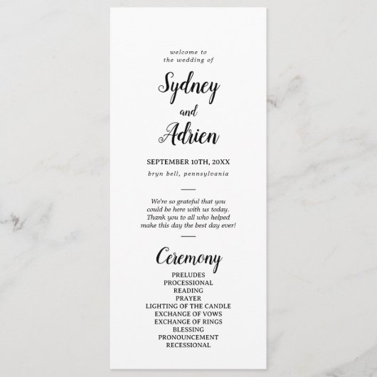 Eenvoudig minimalistisch huwelijk programmakaart (Voorkant)