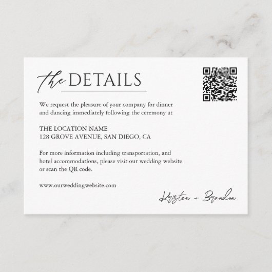 Eenvoudig minimalistisch huwelijk QR-code Informatiekaartje (Voorkant)