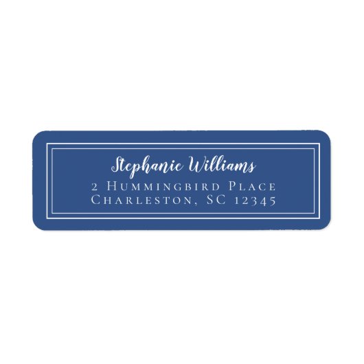 Eenvoudig minimalistisch huwelijk RSVP Blue en Whi Etiket (Voorkant)