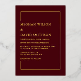 Eenvoudig minimalistisch huwelijk tussen Burgundy  Folie Uitnodiging