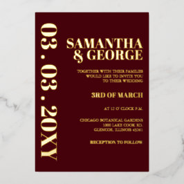 Eenvoudig minimalistisch huwelijk tussen Burgundy  Folie Uitnodiging
