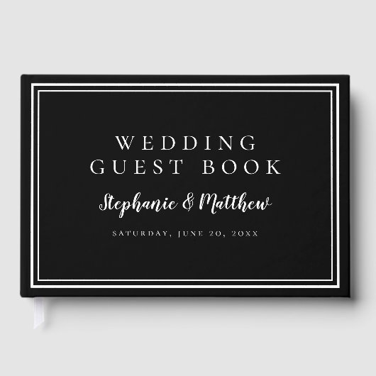 Eenvoudig minimalistisch huwelijk zwart-wit gastenboek (Voorkant)