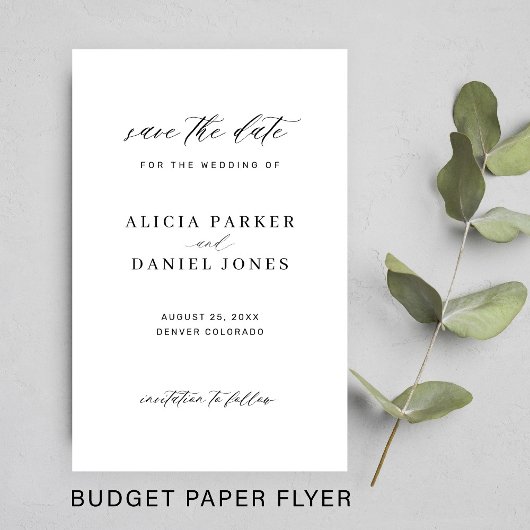 Eenvoudig minimalistisch huwelijksbudget script op flyer
