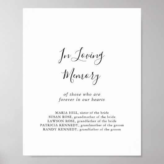 Eenvoudig Minimalistisch 'In Loving Memory' Bord Poster (Voorkant)