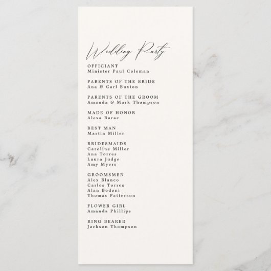 Eenvoudig minimalistisch Ivory Cream Wedding Progr Programmakaart (Achterkant)