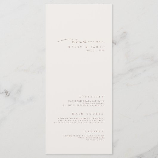 Eenvoudig minimalistisch Ivory Wedding Menu (Voorkant)