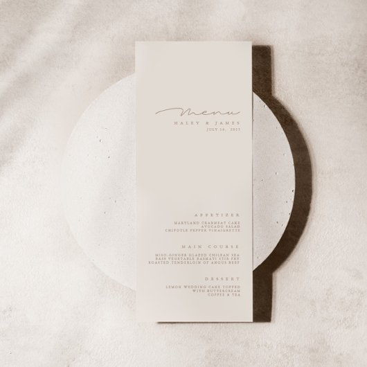 Eenvoudig minimalistisch Ivory Wedding Menu