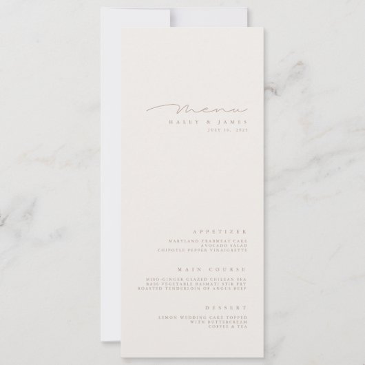 Eenvoudig minimalistisch Ivory Wedding Menu Kaart (Voorkant)