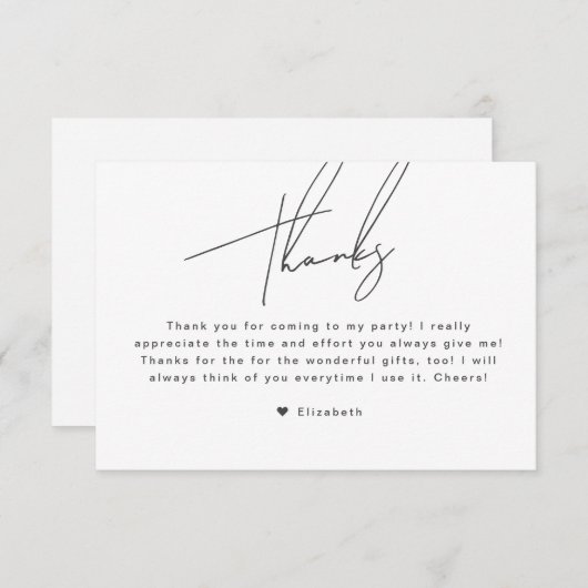 Eenvoudig minimalistisch kalligrafie script bedankkaart (Voorkant / Achterkant)