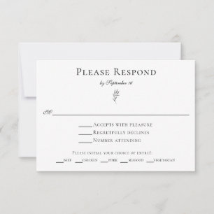 Eenvoudig minimalistisch klassiek elegant lef RSVP Kaartje