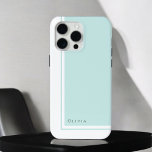 Eenvoudig minimalistisch kleurenblok met naam iPhone 15 pro max hoesje<br><div class="desc">Voor een strakke look die een gevoel van elegantie en klassieke minimalistische styling uitstraalt, heeft dit moderne kleurenblokontwerp in licht aqua / robin-eiblauw en wit een tekstuele sjabloon om te personaliseren met jouw naam op de linkerbenedenhoek. Veel bijpassende producten zijn beschikbaar in dit ontwerp om uw huis, school of kantoor-uitrusting...</div>