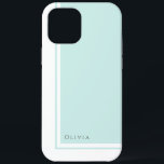 Eenvoudig minimalistisch kleurenblok met naam Case-Mate iPhone case<br><div class="desc">Voor een schone blik die een gevoel van elegantie en klassiek minimalistisch het stileren van dit moderne kleurenblokontwerp in lichte aquamarine overbrengt en wit heeft een tekst sjabloon om met jouw naam op de lagere linkerhoek te personaliseren. Er zijn veel overeenkomende producten beschikbaar in dit ontwerp om uw thuis-, school-...</div>