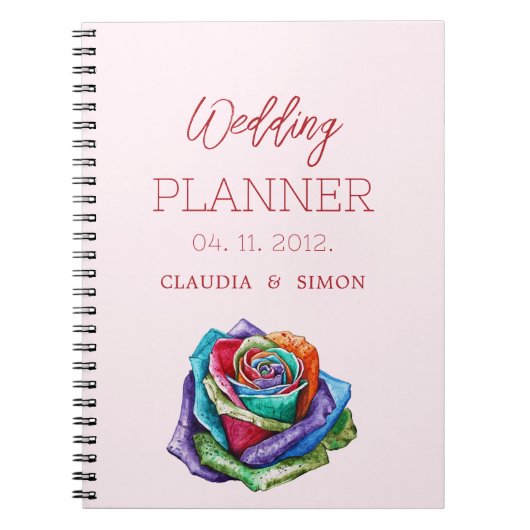 Eenvoudig minimalistisch kleurrijke Roos bruiloft Notitieboek (Voorkant)