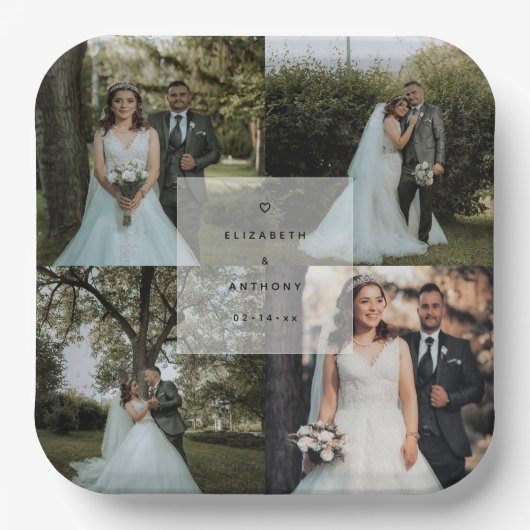 Eenvoudig minimalistisch koppelingsfotocollage papieren bordje (Voorkant)