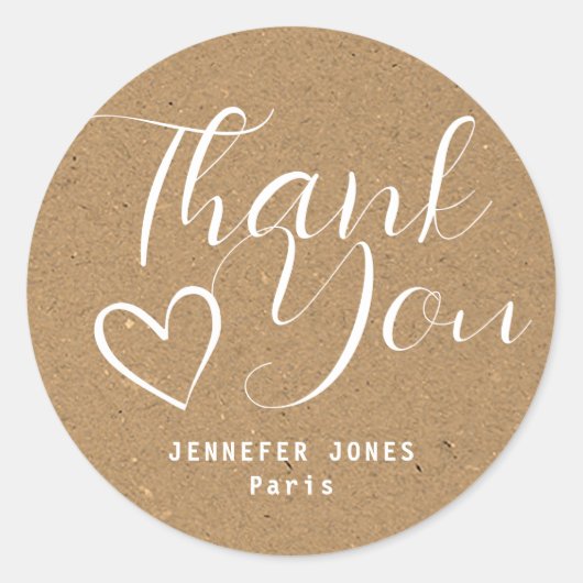 Eenvoudig minimalistisch kraftpapier kalligrafie ronde sticker (Voorkant)