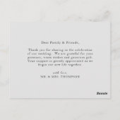 Eenvoudig minimalistisch legant fotohuwelijk bedan briefkaart (Achterkant)