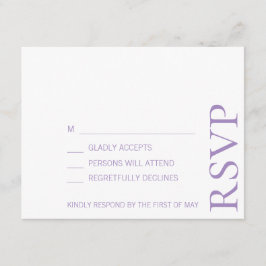 Eenvoudig minimalistisch legant lavender Text Wedd RSVP Kaartje