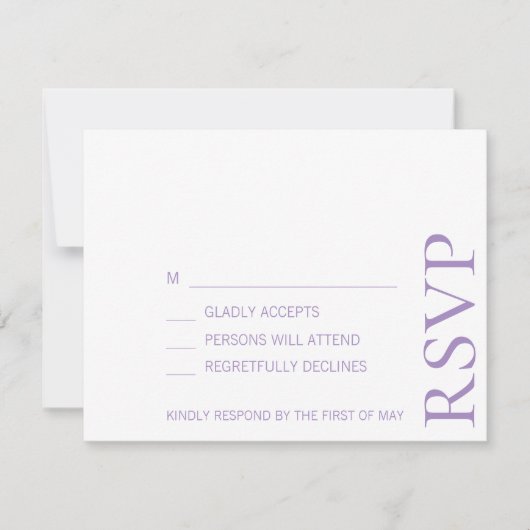 Eenvoudig minimalistisch legant lavender Text Wedd RSVP Kaartje (Voorkant)