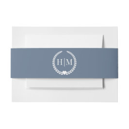 Eenvoudig Minimalistisch Leiste Blau Monogram Uitnodigingen Wikkel