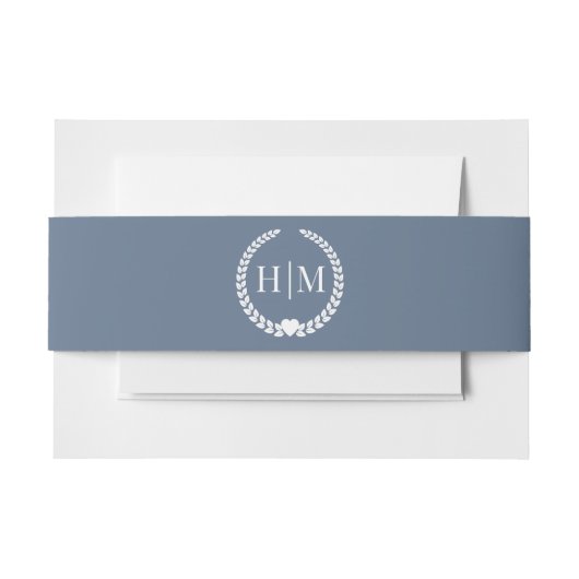 Eenvoudig Minimalistisch Leiste Blau Monogram Uitnodigingen Wikkel (Voorkant Voorbeeld)