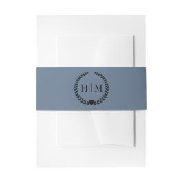 Eenvoudig Minimalistisch Leisteenblauw Monogram Uitnodigingen Wikkel