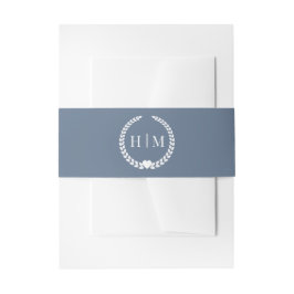 Eenvoudig Minimalistisch Leisteenblauw Monogram Uitnodigingen Wikkel