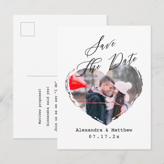 Eenvoudig minimalistisch liefdeshart Fotoscript B& Aankondigingskaart (Voorkant / Achterkant)