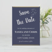 Eenvoudig Minimalistisch Lieflijk Paars & Goud Aub Save The Date (Staand voorkant)