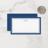 Eenvoudig minimalistisch marineblauw twee rand mon notitiekaartje (Voorkant / Achterkant in situ)