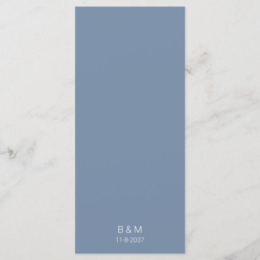 Eenvoudig minimalistisch menu Stusty Blue Wedding (Achterkant)