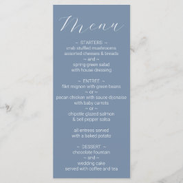 Eenvoudig minimalistisch menu Stusty Blue Wedding