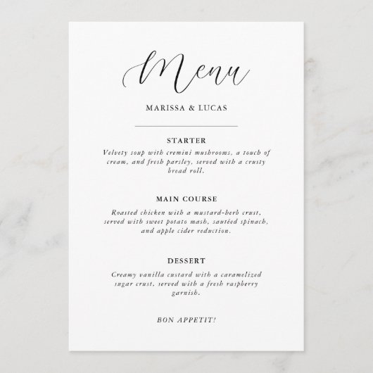 Eenvoudig Minimalistisch menu voor zwart-witbruilo (Voorkant)