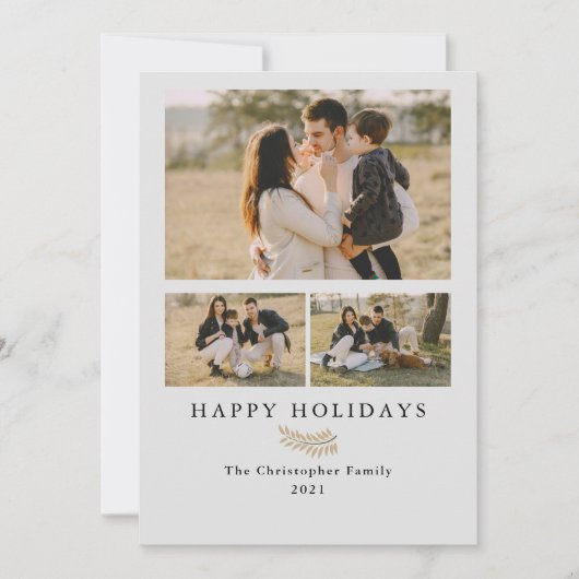 Eenvoudig minimalistisch modern 3-fotocollage-fees feestdagenkaart (Voorkant)