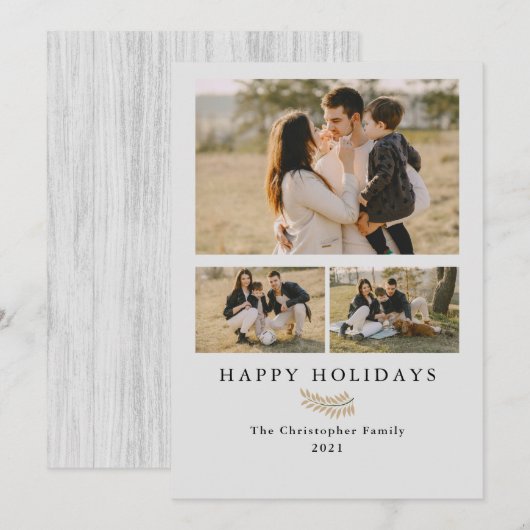 Eenvoudig minimalistisch modern 3-fotocollage-fees feestdagenkaart (Voorkant / Achterkant)