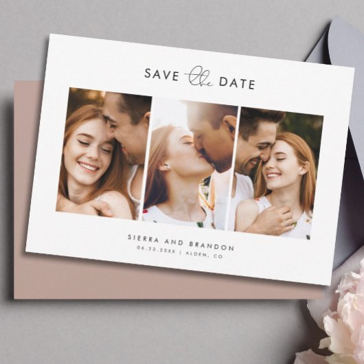 Eenvoudig minimalistisch modern 3 Photo Collage Sc Save The Date