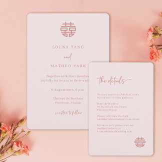Eenvoudig minimalistisch modern Chinees roze huwel Kaart