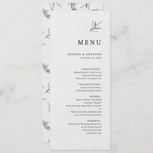 Eenvoudig minimalistisch modern Eucalyptus Olive W Menu (Voorkant / Achterkant)