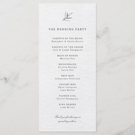 Eenvoudig minimalistisch modern Eucalyptus Olive W Programmakaart (Achterkant)